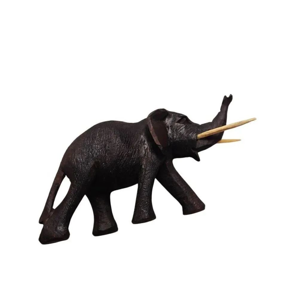 Wooden Elephant sculpture Figurine, black 6x6"